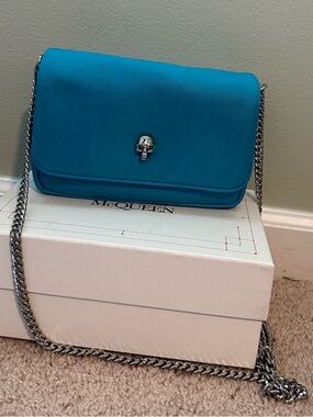 Alexander McQueen Turquoise Skull-Embellished Crossbody Bag